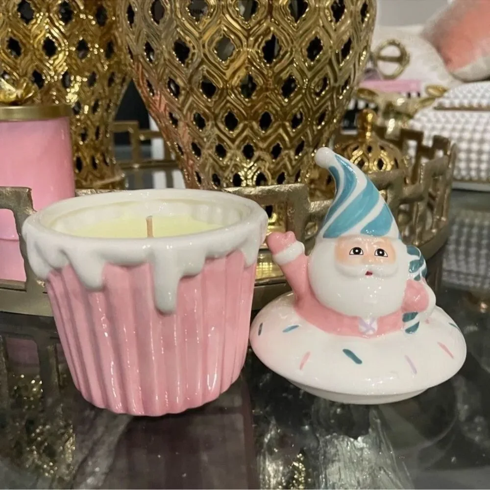 New Pastel Pink and Teal Santa Cupcake Candle
